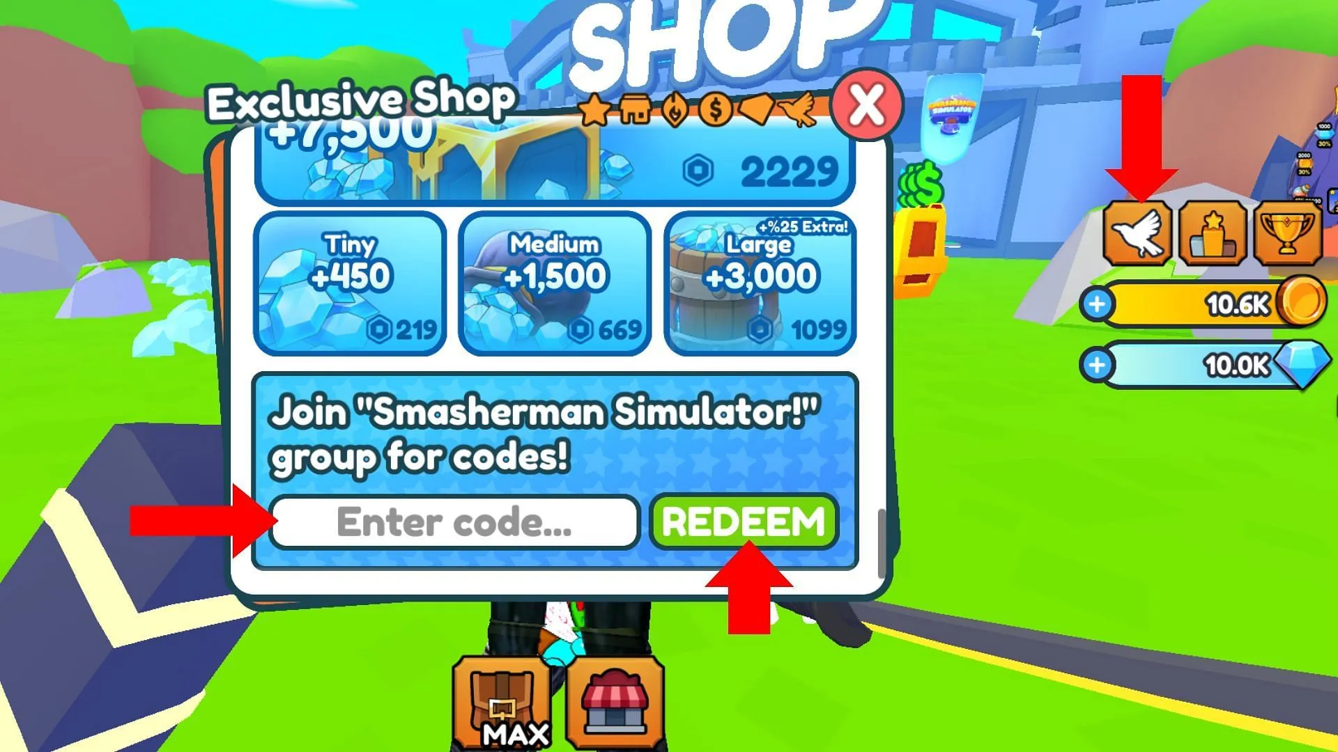 Click the bird icon on the right (Image via Roblox)