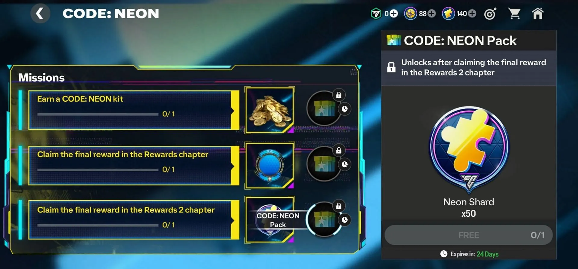 Code Neon Info 챕터에서 Neon Shards 보상(EA Sports에서 제공한 이미지) Code Neon Info 챕터에서 Neon Shards 보상(EA Sports에서 제공한 이미지)