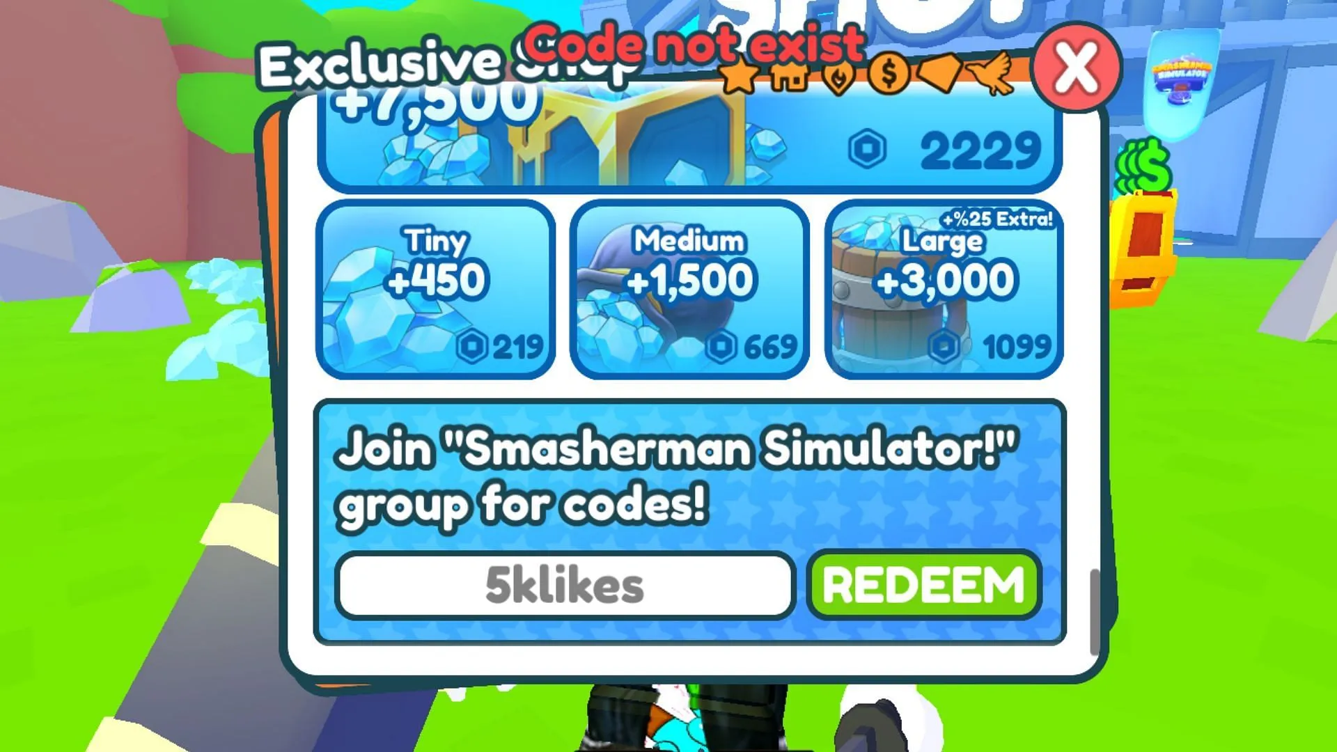 Code not exist issue in Smasherman Simulator (Image via Roblox)