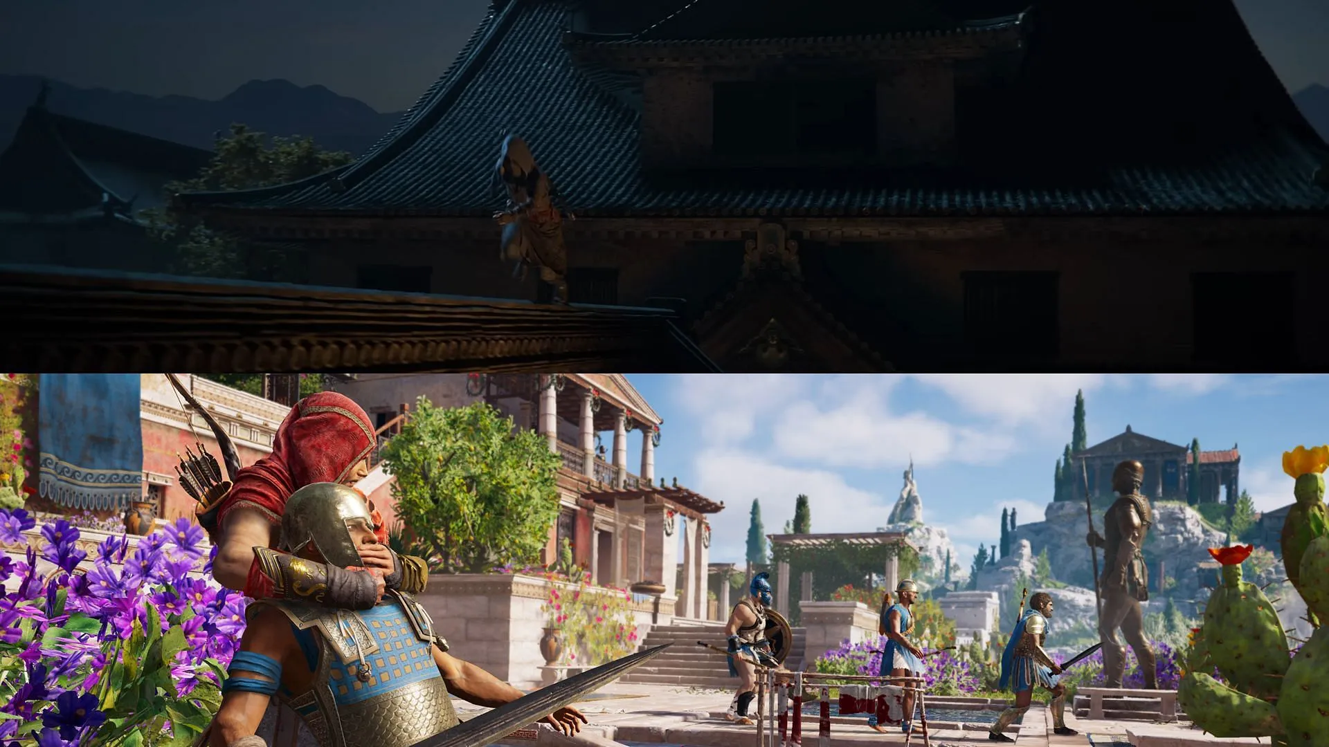 Stealth mechanics in both AC titles (Image via Ubisoft)