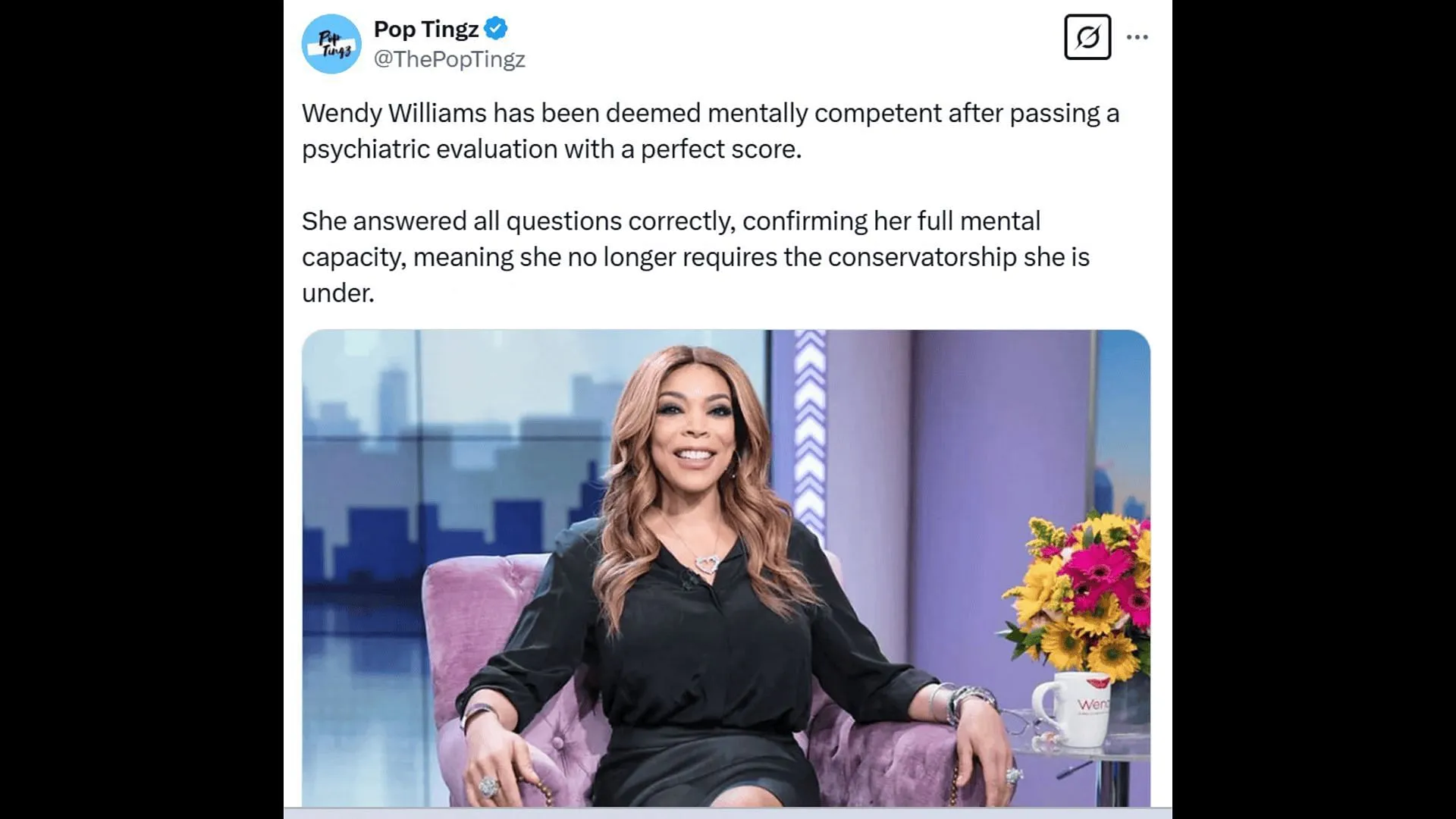 Wendy Williams has scored 10/10 in her recent psych evaluation. (Image via X)