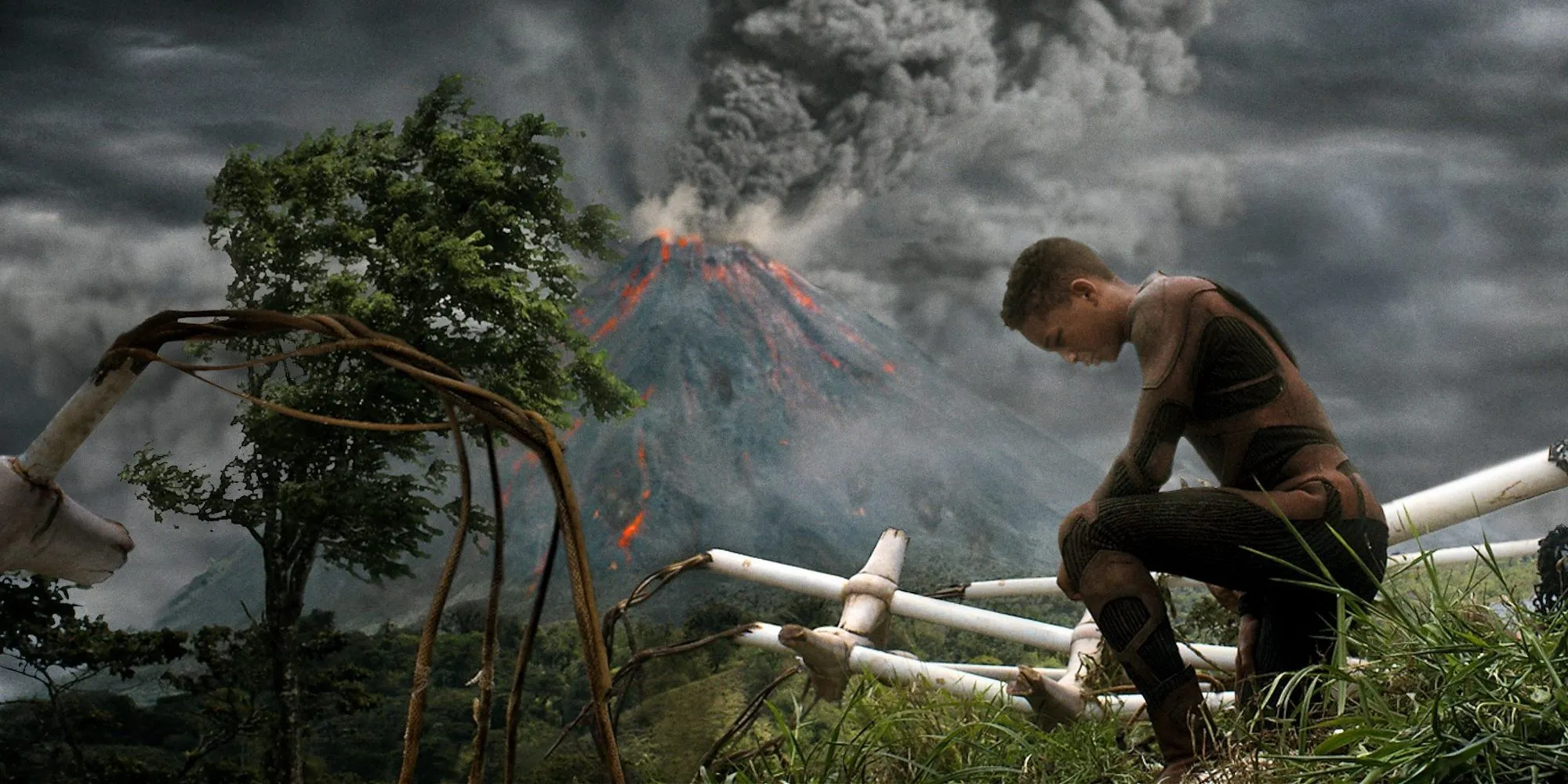 Jaden Smith in front of a volcano in After Earth Jaden Smith in front of a volcano in After Earth