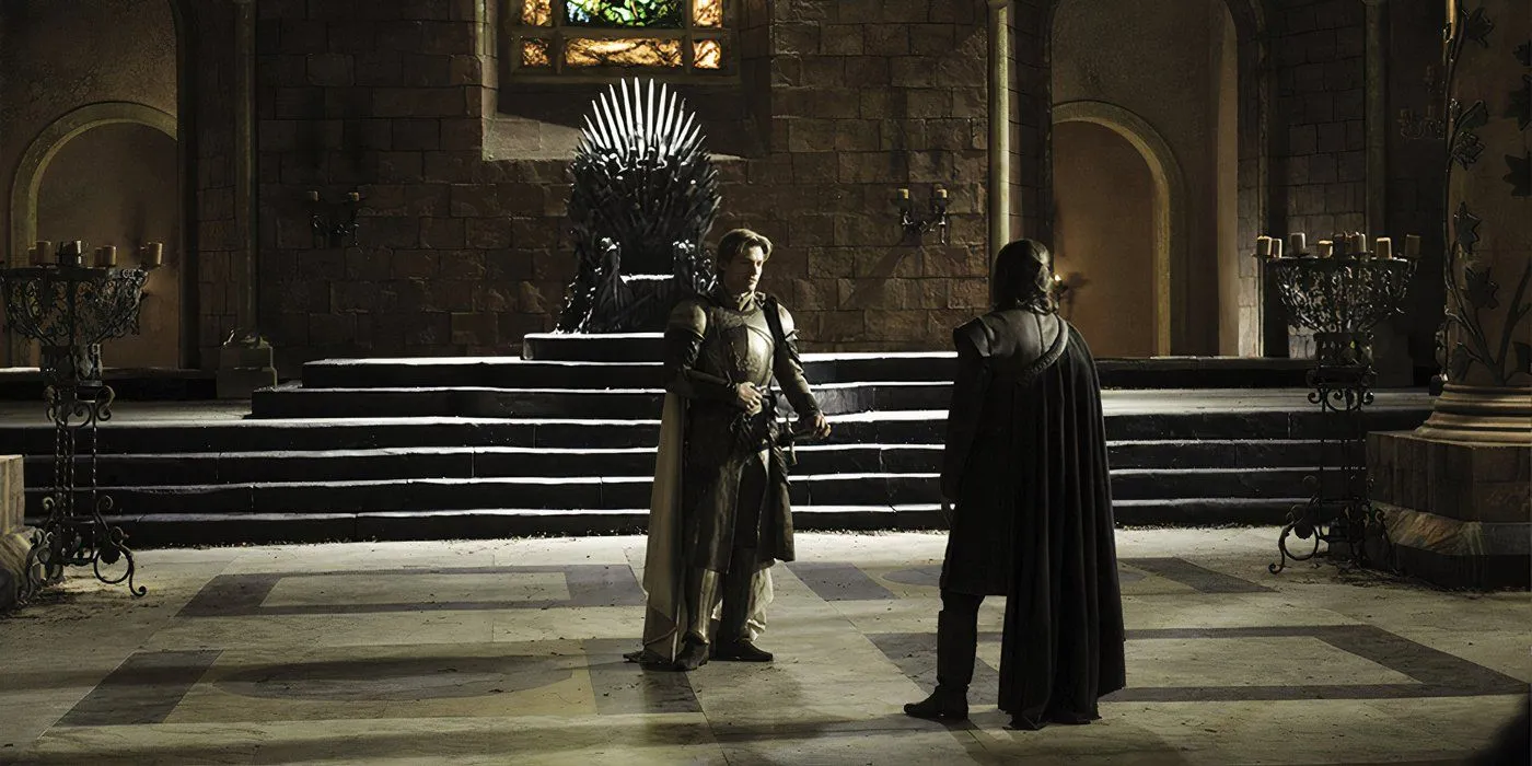 Jaime Lannister speaking to Ned Stark in the throne room Jaime Lannister speaking to Ned Stark in the throne room