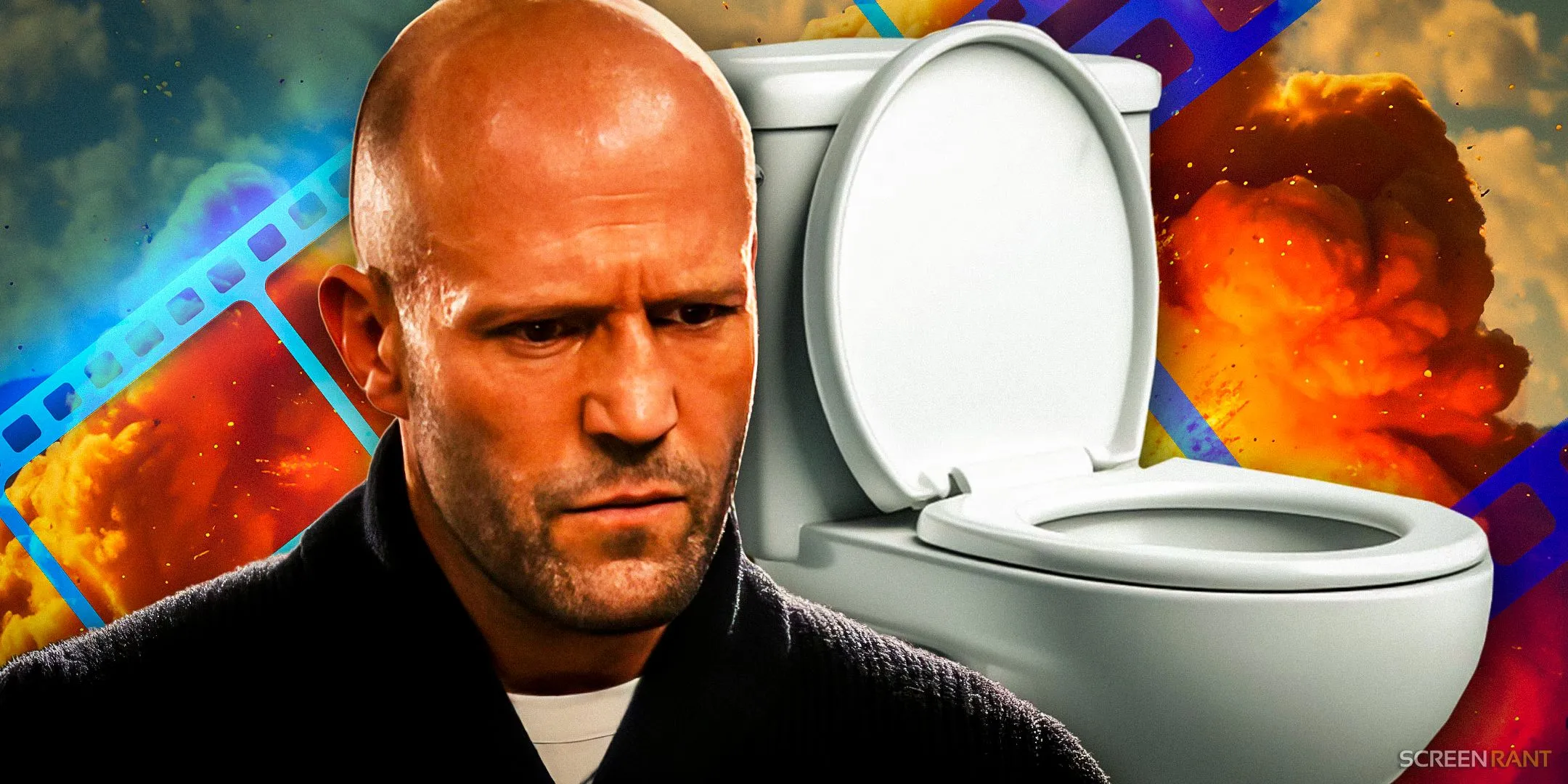 Jason Statham looking angrily at a toilet