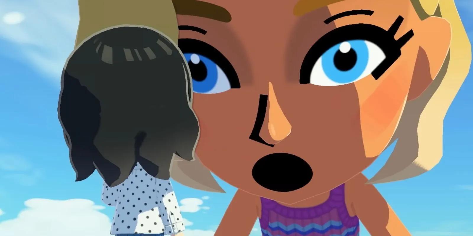 Large Mii looking at smaller Mii Large Mii looking at smaller Mii