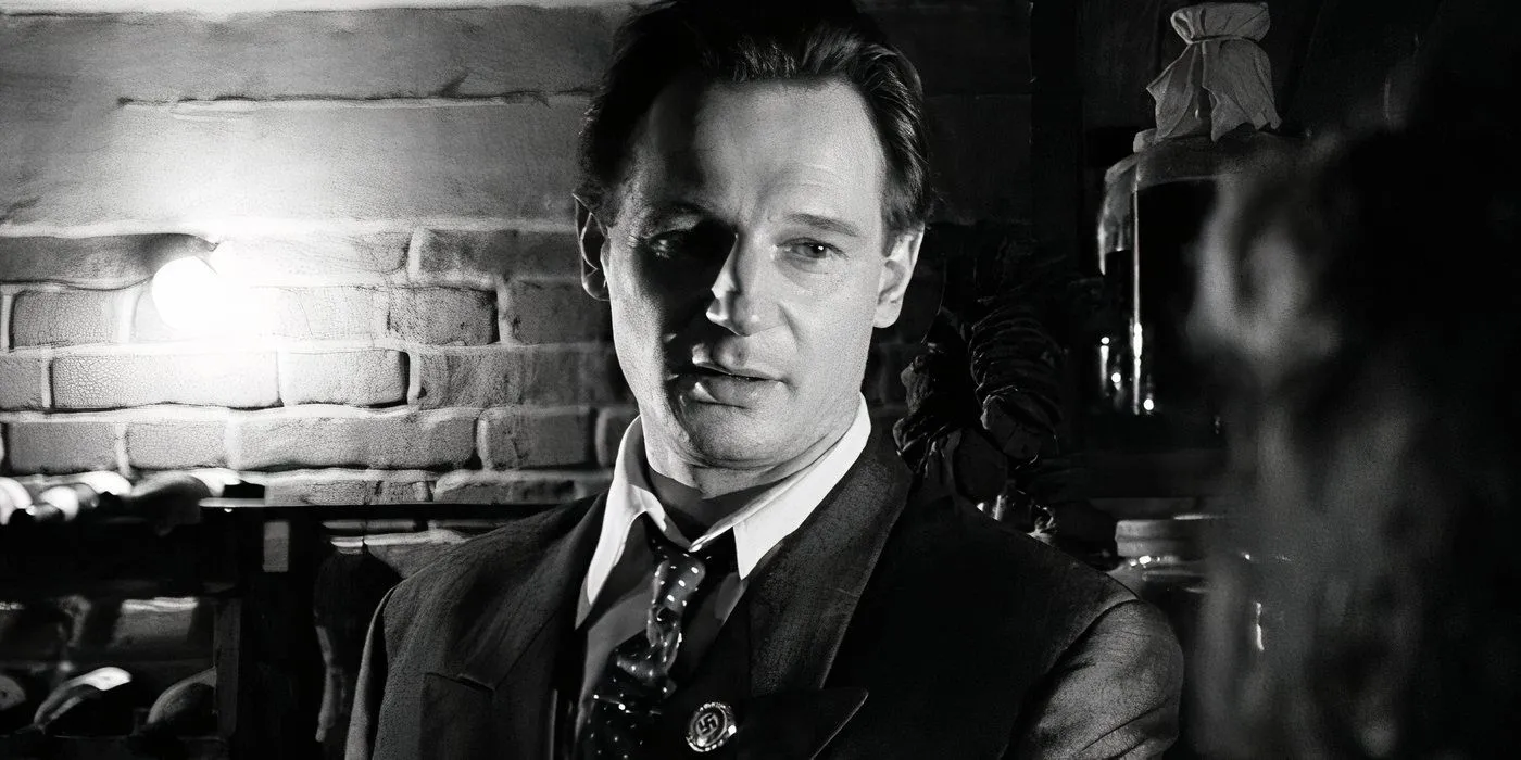 Liam Neeson speaking with one of the Jewish characters in Schindler's List Liam Neeson speaking with one of the Jewish characters in Schindler's List