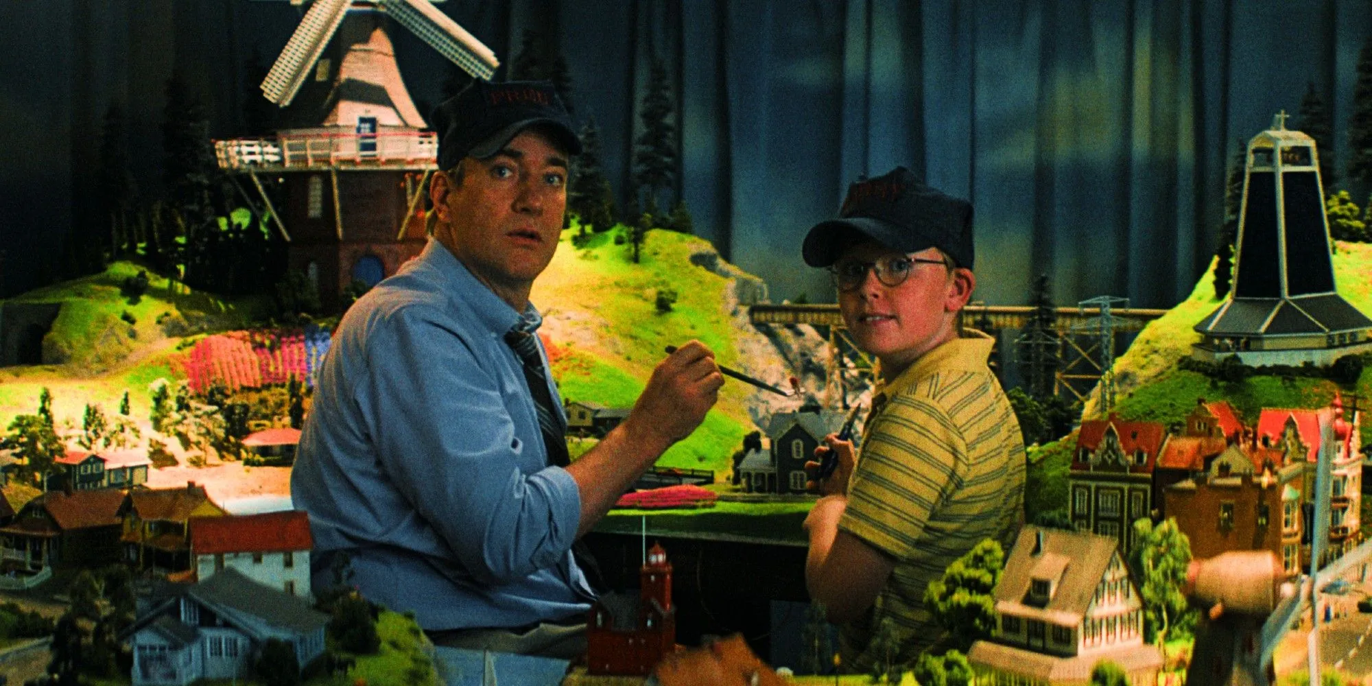 Matthew Macfadyen and Jude Hill on the train set in Holland Matthew Macfadyen and Jude Hill on the train set in Holland