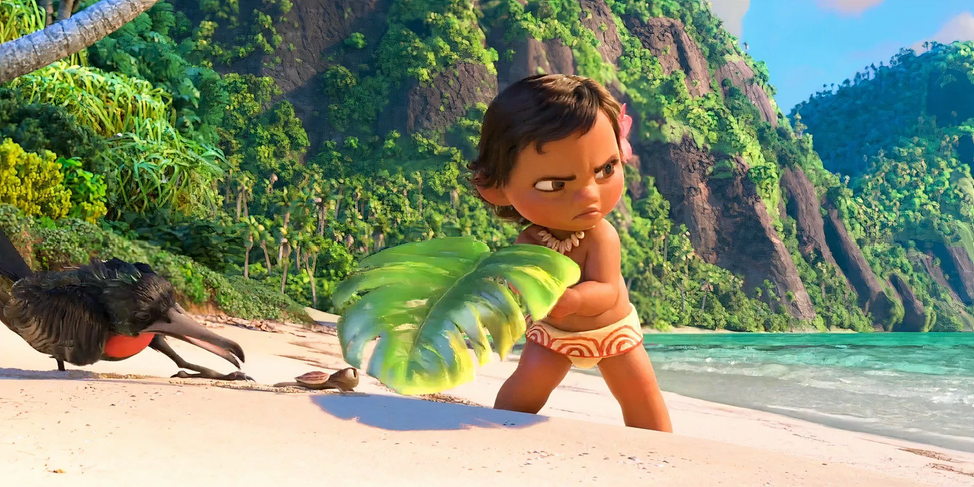 Moana protecting a turtle
