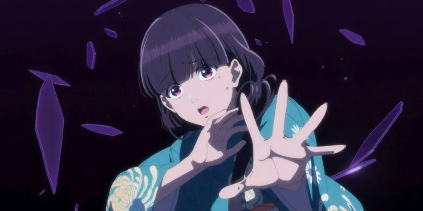 Miyo stretching out her hands among glass shards from her dream