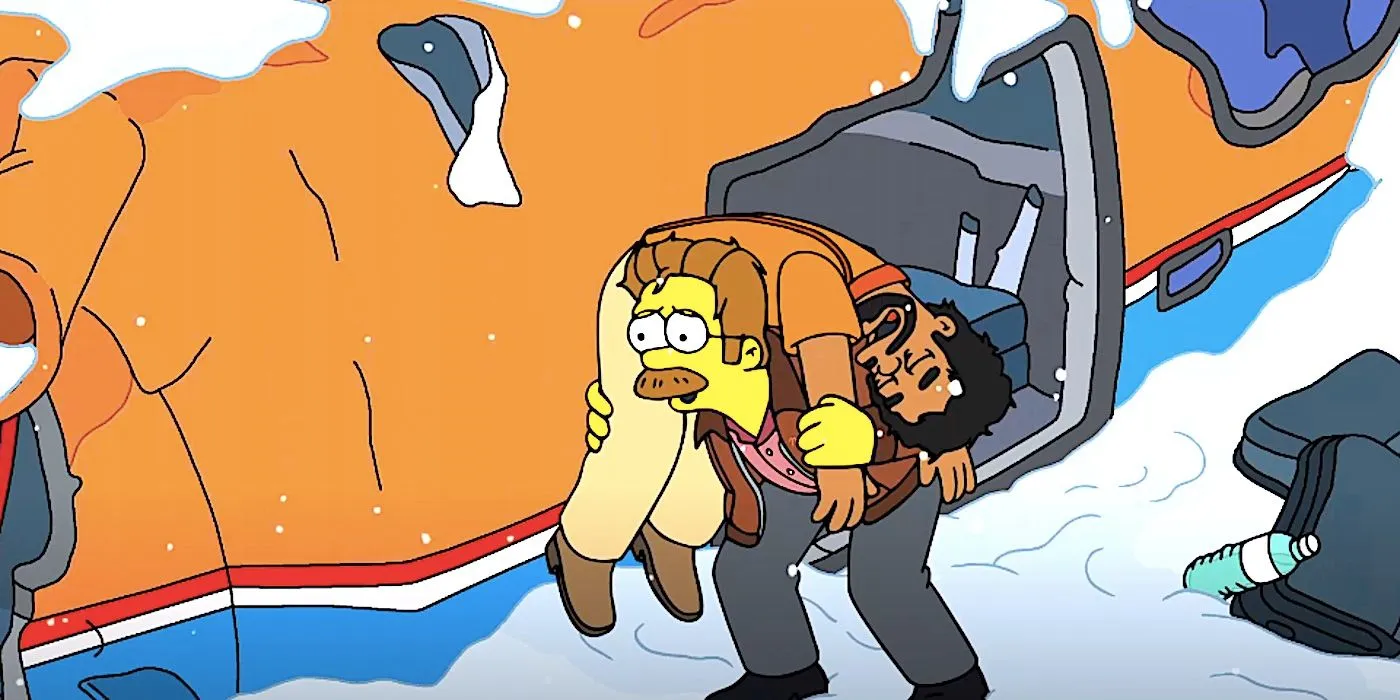 Ned carries an injured Fausto in The Simpsons