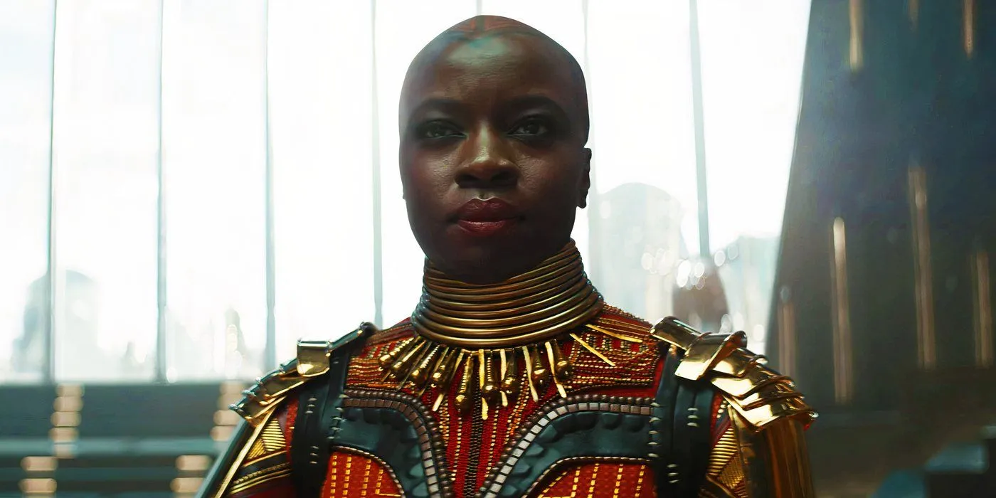 Okoye smirking at M'Baku in Black Panther Wakanda Forever