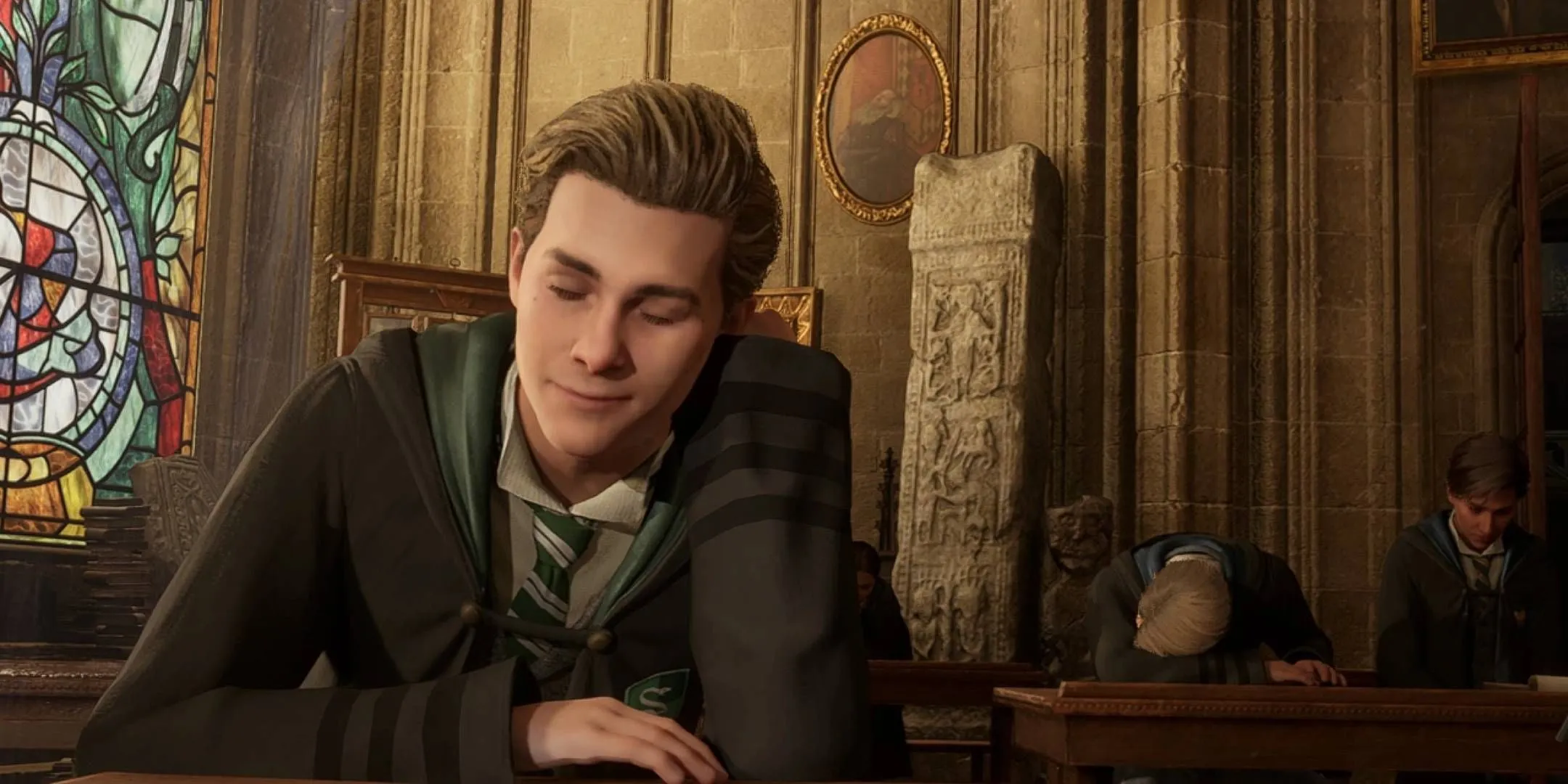 Ominis Gaunt asleep in class in Hogwarts Legacy.