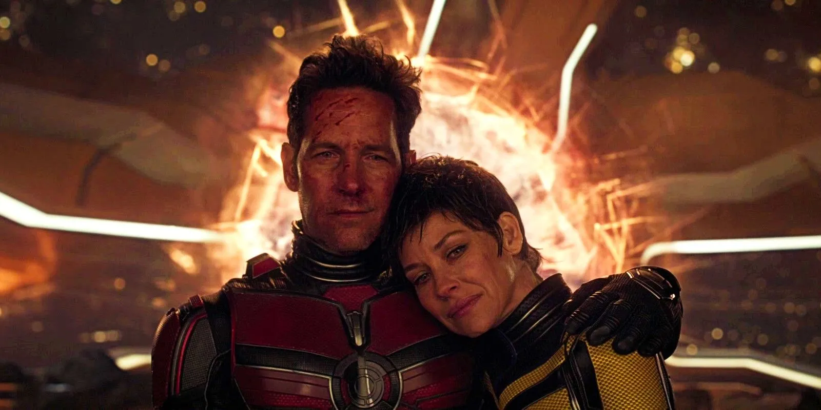 Paul Rudd as Ant-Man with Evangeline Lilly as the Wasp in Quantumania