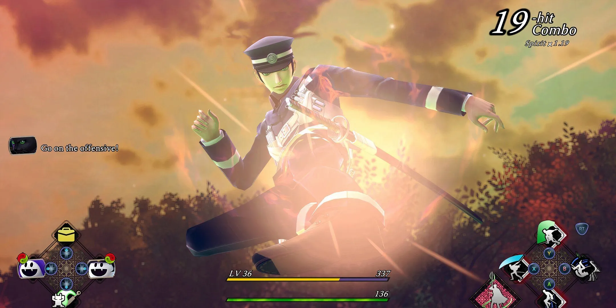 Raidou unleashing a 19-hit combo in Raidou Remastered Raidou unleashing a 19-hit combo in Raidou Remastered