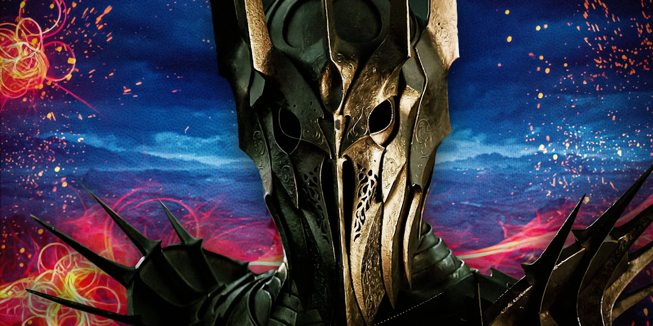 Sauron in The Lord of the Rings with a dark and foreboding landscape behind