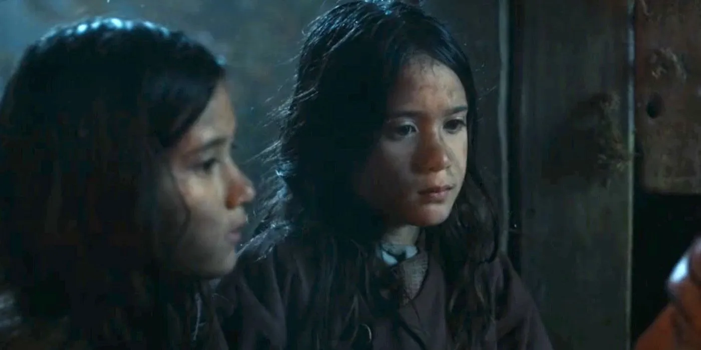 Bode and Eldrin Cauthon looking frightened in The Wheel of Time season 1. Bode and Eldrin Cauthon looking frightened in The Wheel of Time season 1.