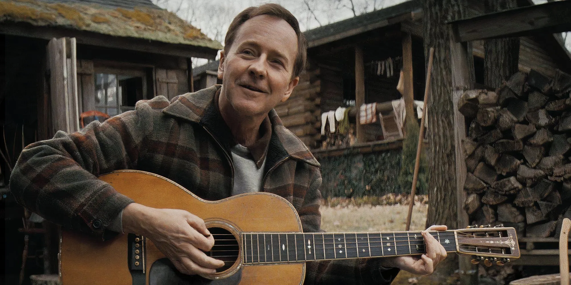 Actor Edward Norton as Pete Seeger in A Complete Unknown Actor Edward Norton as Pete Seeger in A Complete Unknown