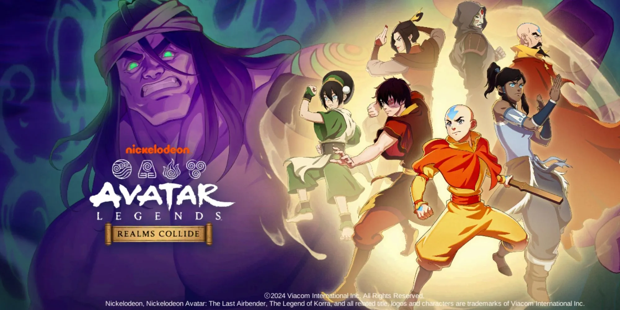 The loading screen for Avatar Legends: Realms Collide featuring Avatar's heroes and the game's original villain The loading screen for Avatar Legends: Realms Collide featuring Avatar's heroes and the game's original villain