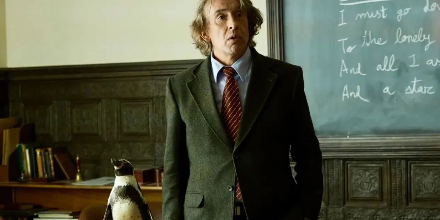 Steve Coogan as Tom Michell with Juan Salvador in The Penguin Lessons
