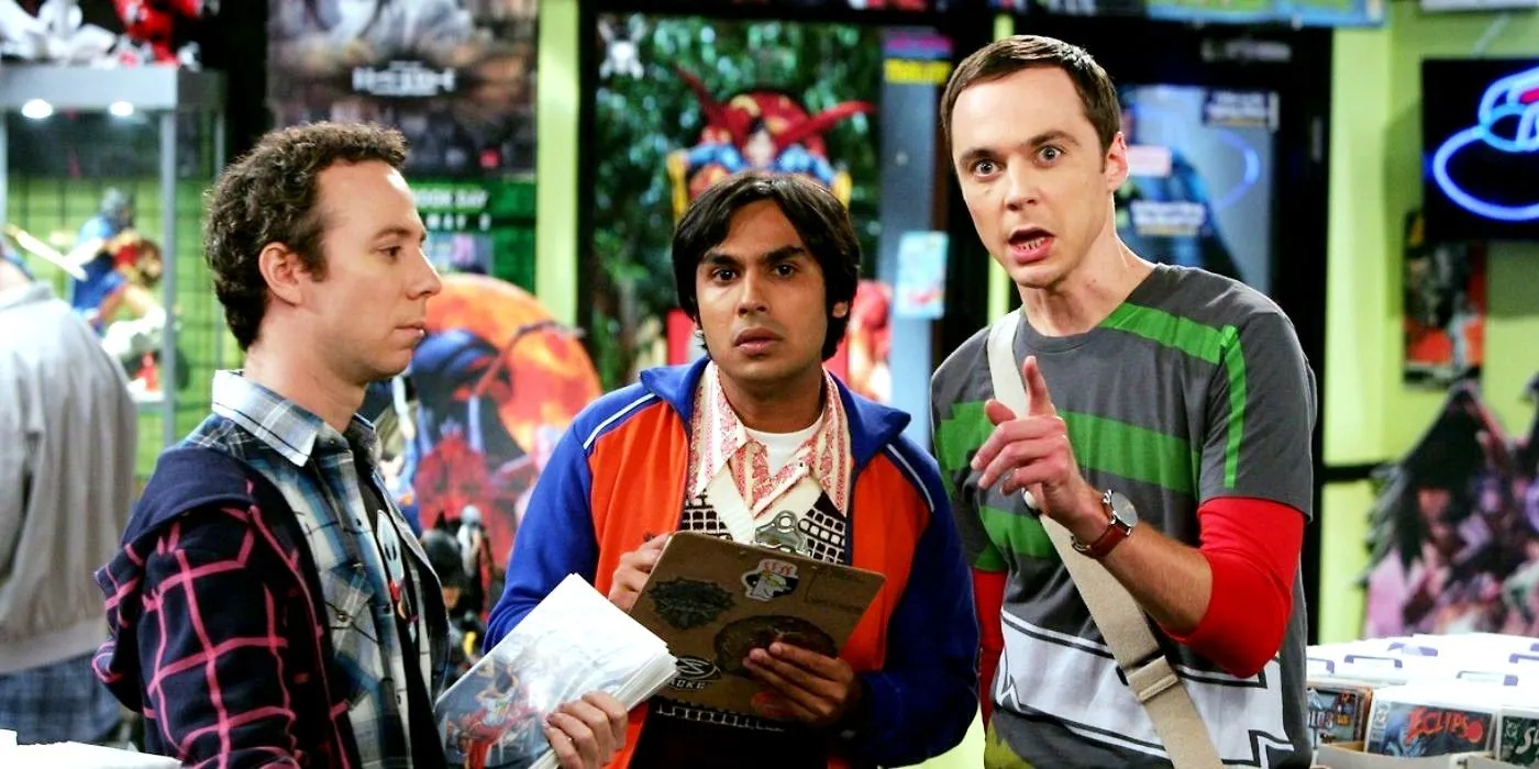 Sheldon with Stuart and Raj