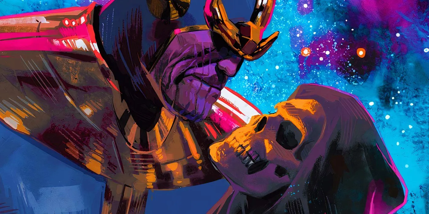 Thanos holding Death in Marvel Comics