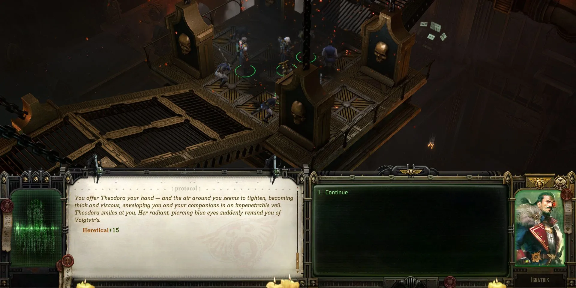The aftermath of the Heretical choice during the fire in Rogue Trader.