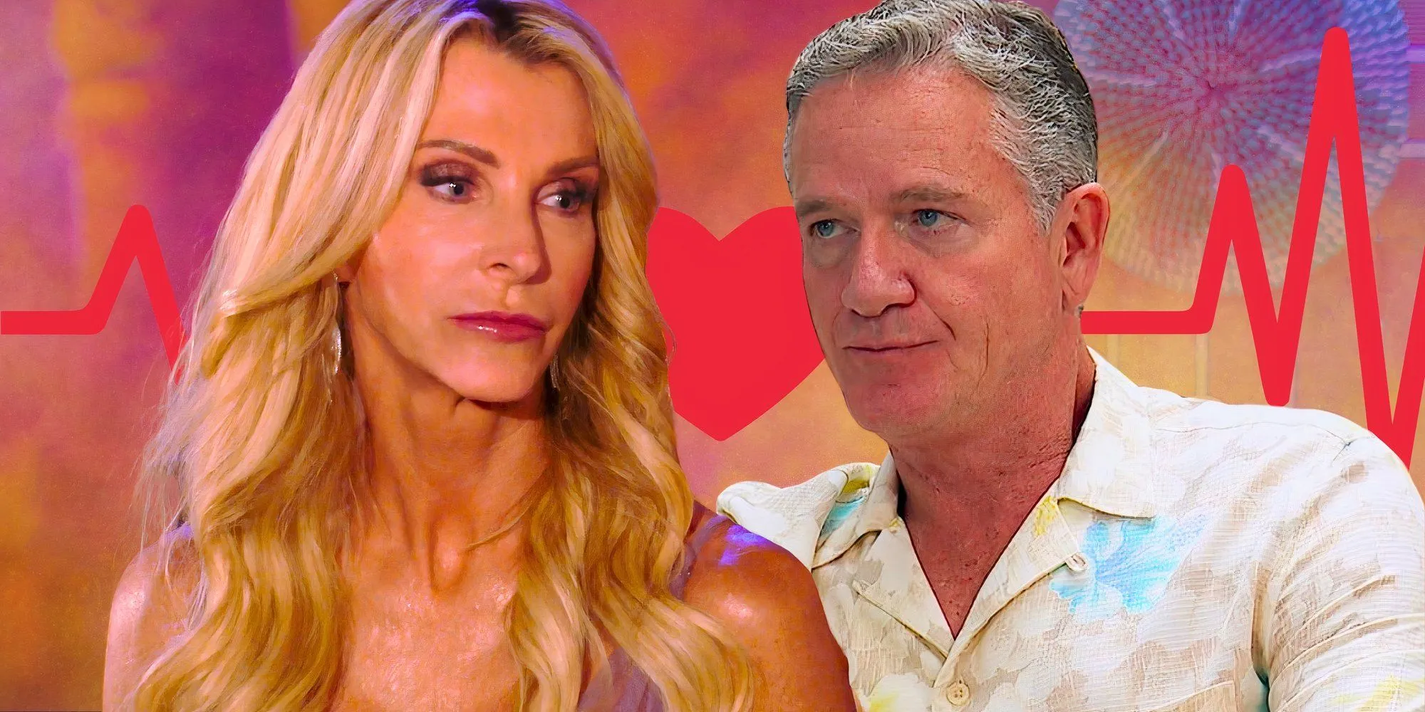 The Golden Bachelorette stars Joan Vassos and Chock Chapple in a serious montage with a heart rate background The Golden Bachelorette stars Joan Vassos and Chock Chapple in a serious montage with a heart rate background