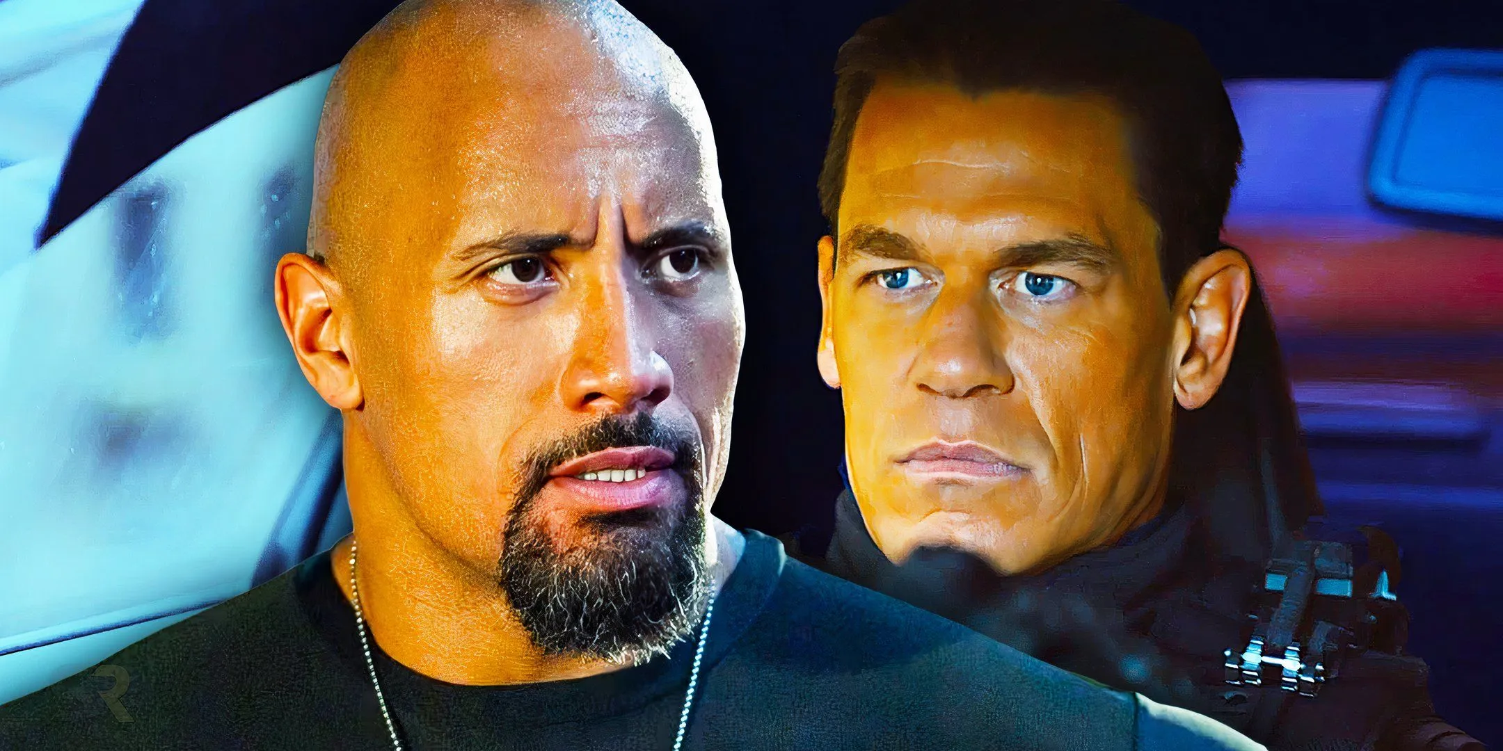The Rock as Luke Hobbs and John Cena as Jakob Toretto in Fast & Furious