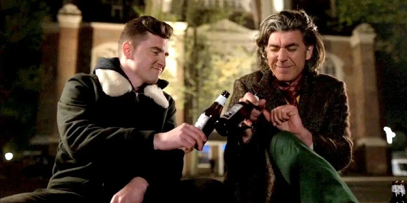 Ted Lasso's Trent Crimm (James Lance) and Colin (Billy Harris) toasting drinks in Amsterdam Ted Lasso's Trent Crimm (James Lance) and Colin (Billy Harris) toasting drinks in Amsterdam