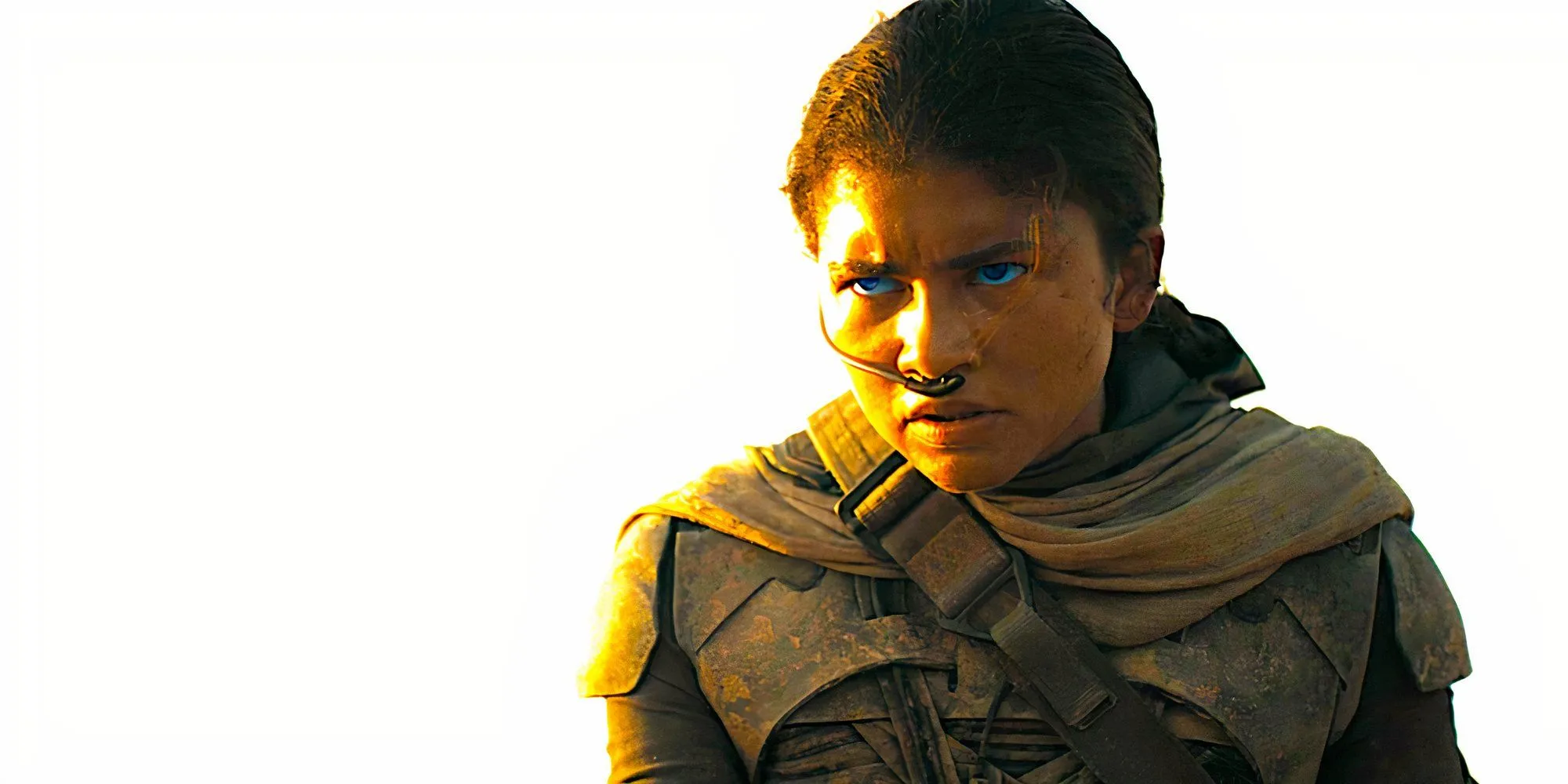 Zendaya gazes forward with determination in a scene from Dune Part 2 Zendaya gazes forward with determination in a scene from Dune Part 2