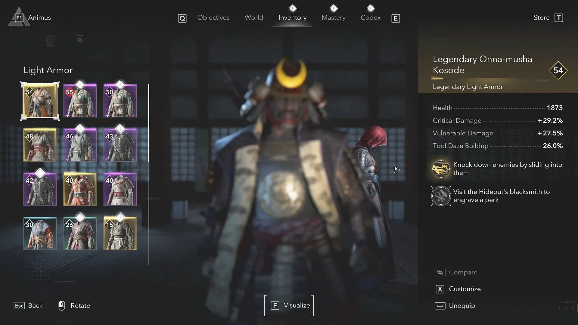 The Legendary Onna-musha Kosode in Assassin's Creed Shadows (Image via Ubisoft || YouTube/@SimpleGuides89)