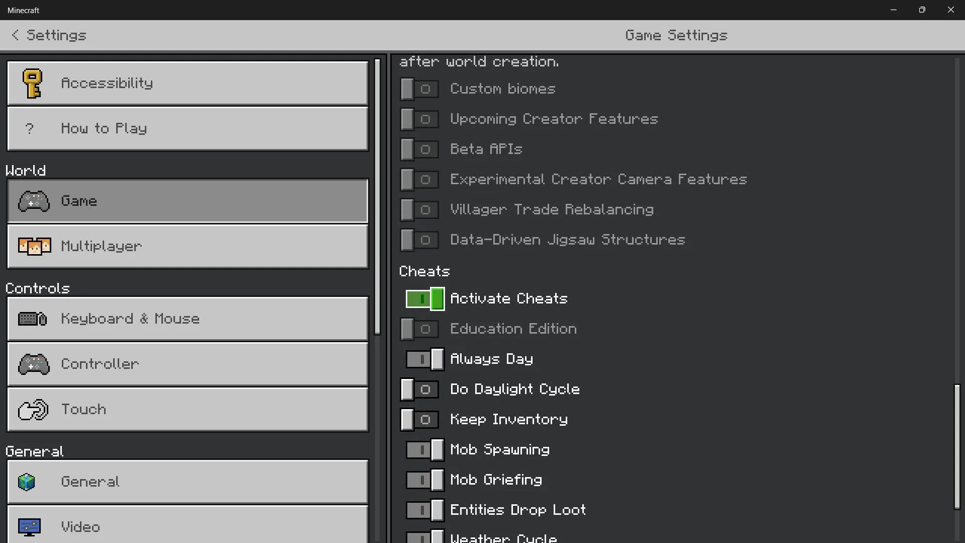 Activate cheats to type and execute commands. (Image via Sportskeeda Gaming || Mojang Studios) Activate cheats to type and execute commands. (Image via Sportskeeda Gaming || Mojang Studios)