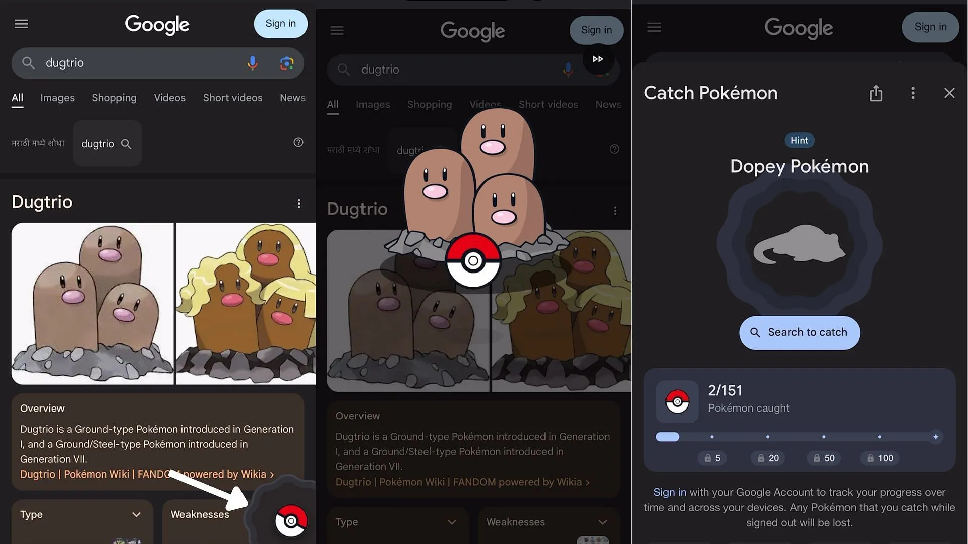 Steps to play the Pokemon in the Google Search game (Image via Google // The Pokemon Company) Steps to play the Pokemon in the Google Search game (Image via Google // The Pokemon Company)