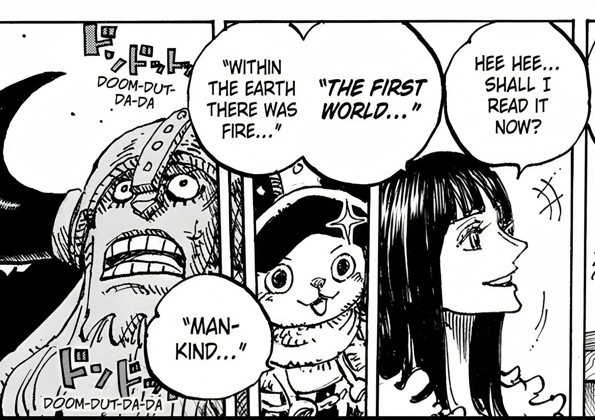 Franky, Chopper, and Robin at Elbaph as seen in the manga (Image via Shueisha). Franky, Chopper, and Robin at Elbaph as seen in the manga (Image via Shueisha).