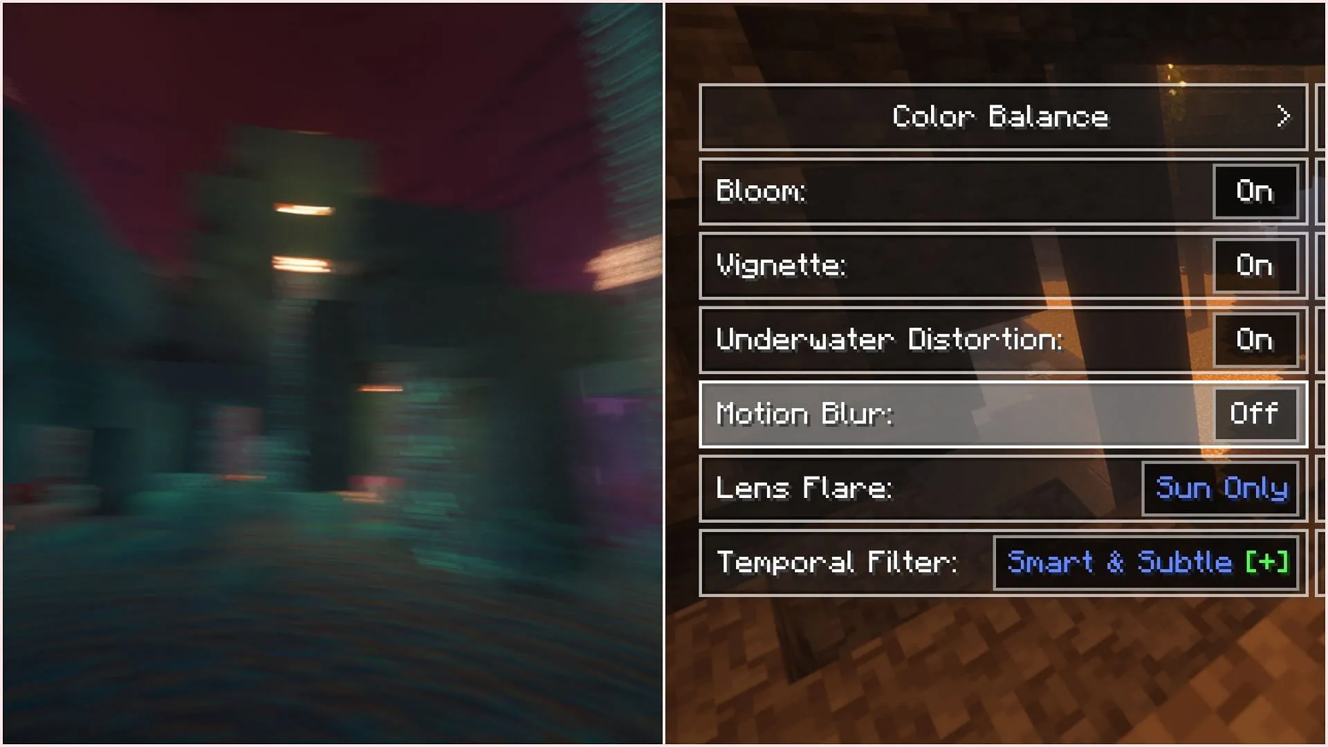 Motion blur briefly blurs the image when players move their character (Image via Sportskeeda Gaming/Mojang Studios) Motion blur briefly blurs the image when players move their character (Image via Sportskeeda Gaming/Mojang Studios)