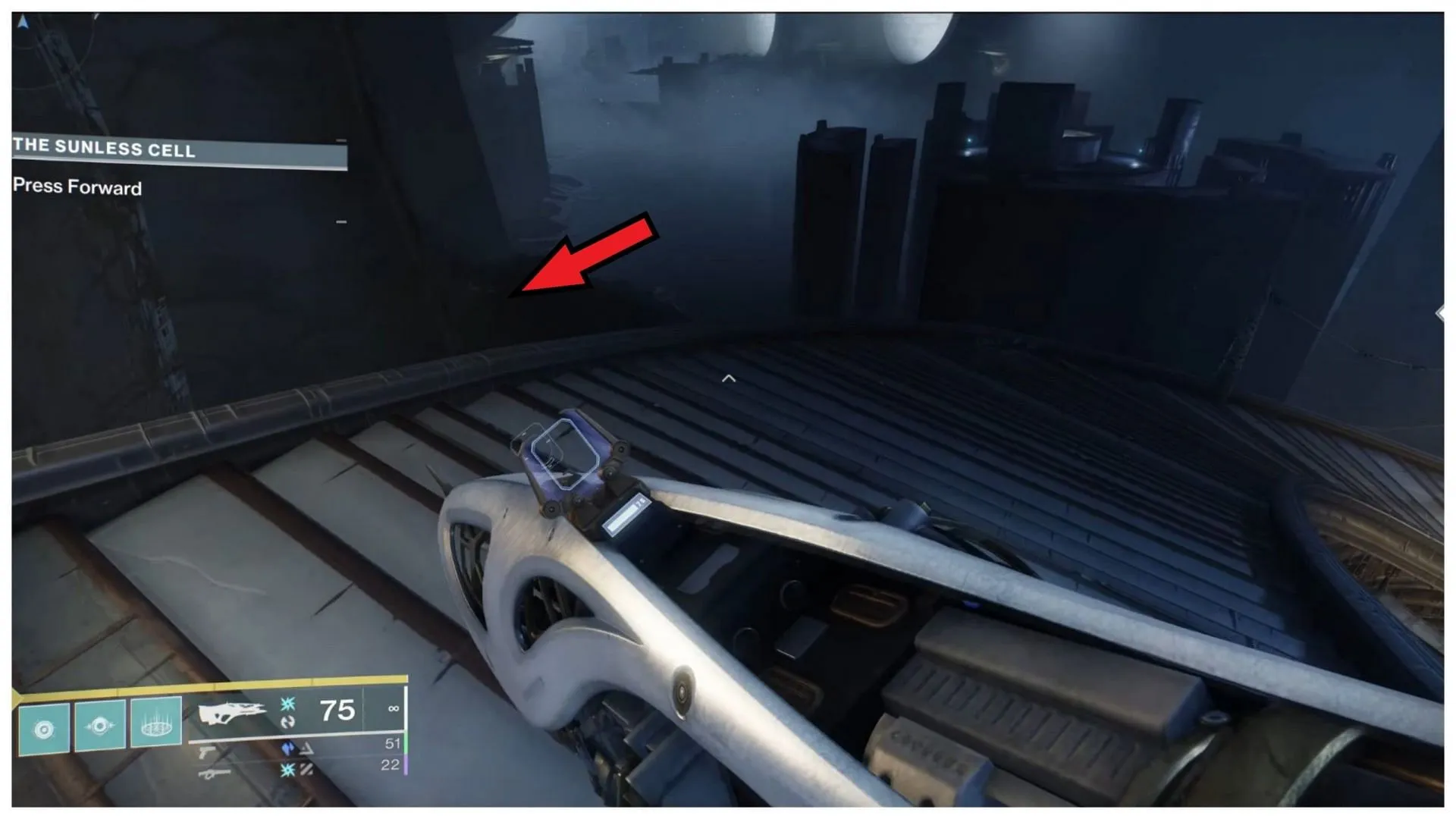 Left from the stairs in the Asylum (Image via Bungie/Esoterickk YT) Left from the stairs in the Asylum (Image via Bungie/Esoterickk YT)