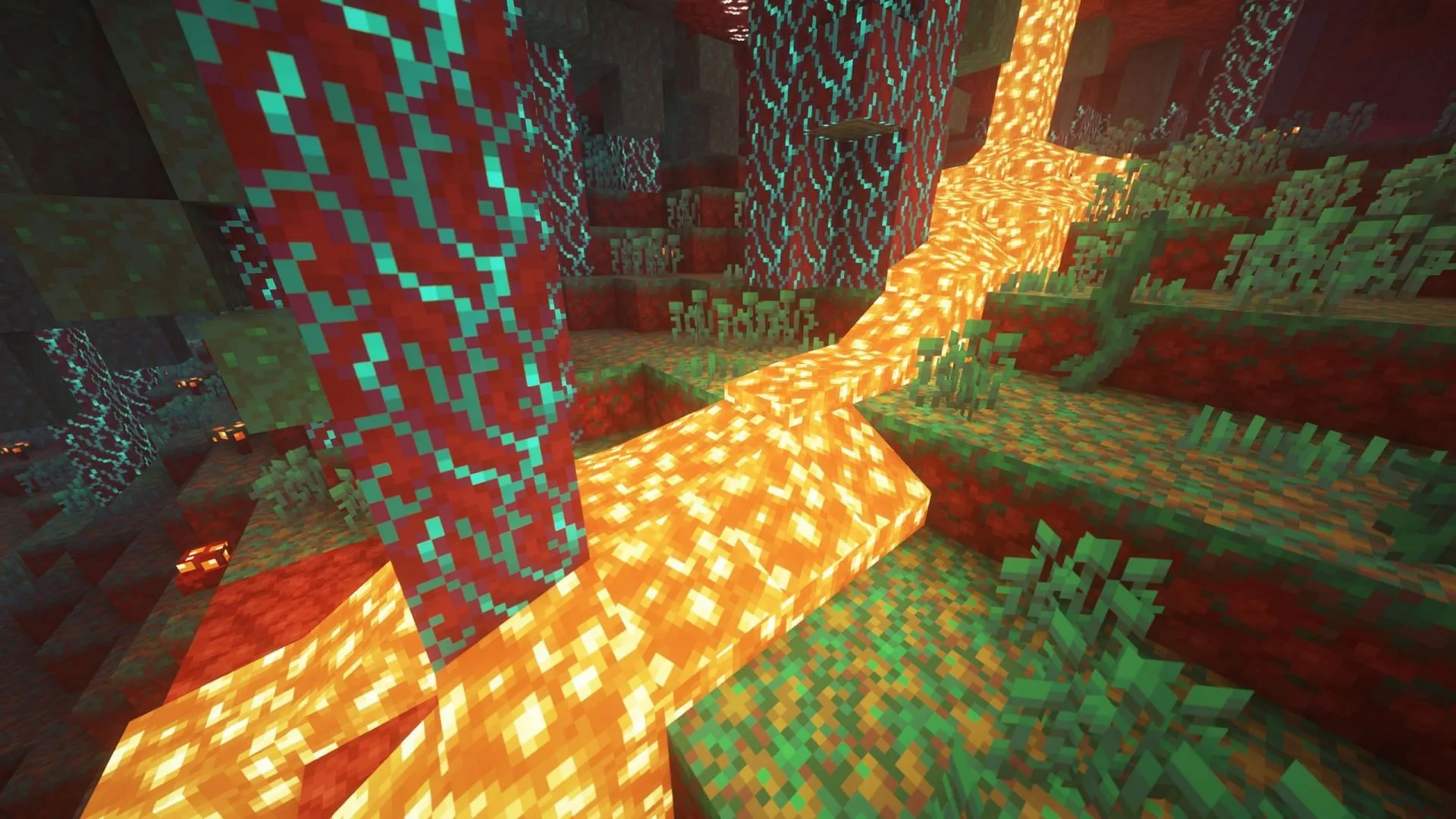 Crimson and warped stems cannot be burned by lava. (Image via Sportskeeda Gaming/Mojang Studios) Crimson and warped stems cannot be burned by lava. (Image via Sportskeeda Gaming/Mojang Studios)