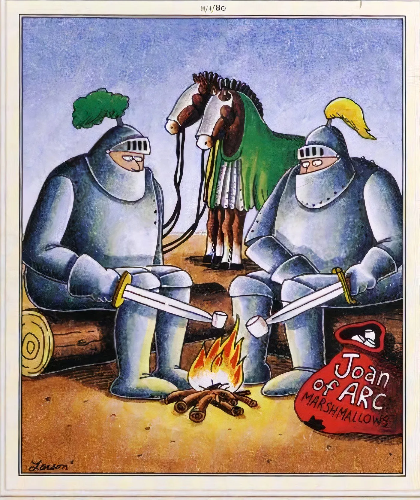 Knights roasting marshmallows in The Far Side. Knights roasting marshmallows in The Far Side.
