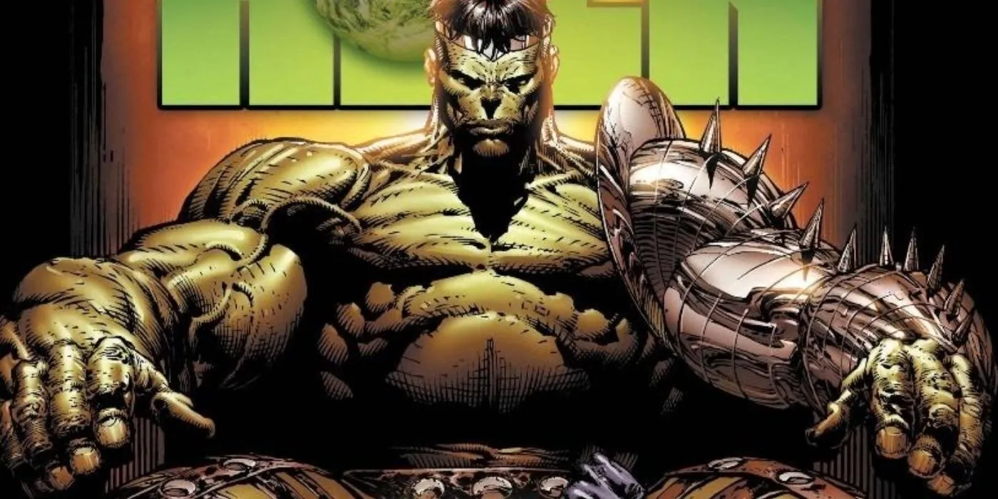 World Breaker Hulk sitting on a throne in World War Hulk.
