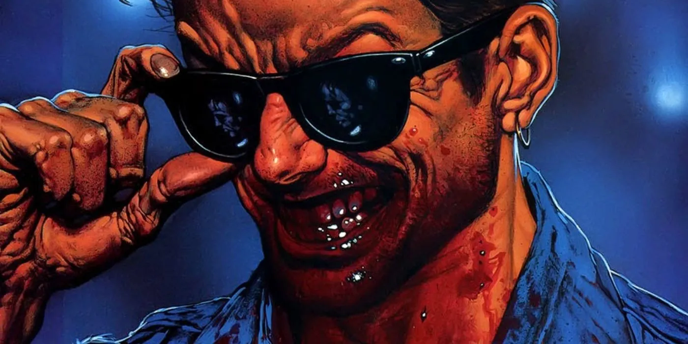 Preacher's Cassidy the vampire, mouth covered in blood as he sneers. Preacher's Cassidy the vampire, mouth covered in blood as he sneers.