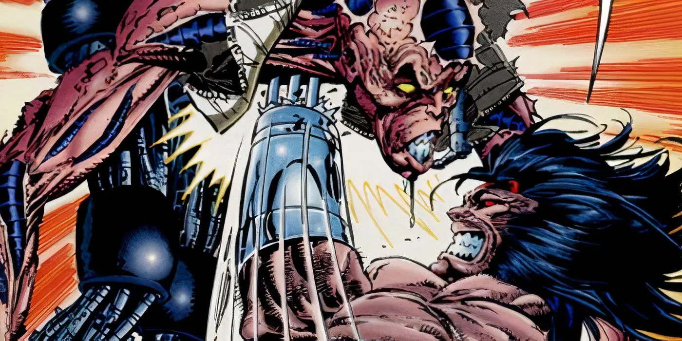 Age of Apocalypse Wolverine stabbing Pierce with his claws.