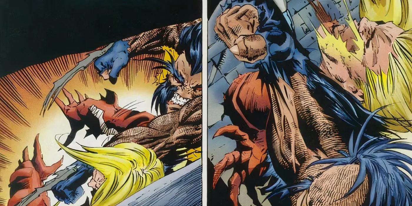 Feral Wolverine killing Genesis with his bone claws.