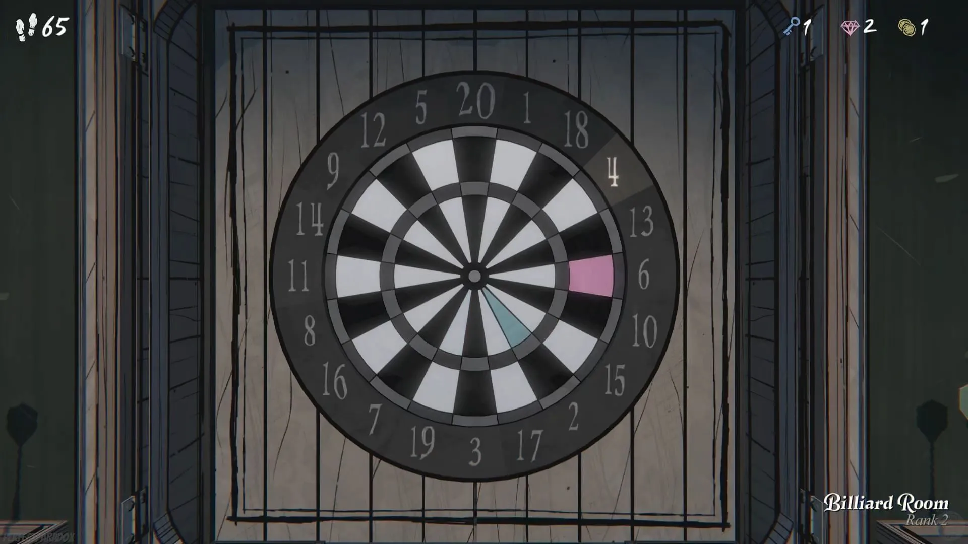 The fifth step in this dartboard puzzle (Image via Raw Fury) The fifth step in this dartboard puzzle (Image via Raw Fury)