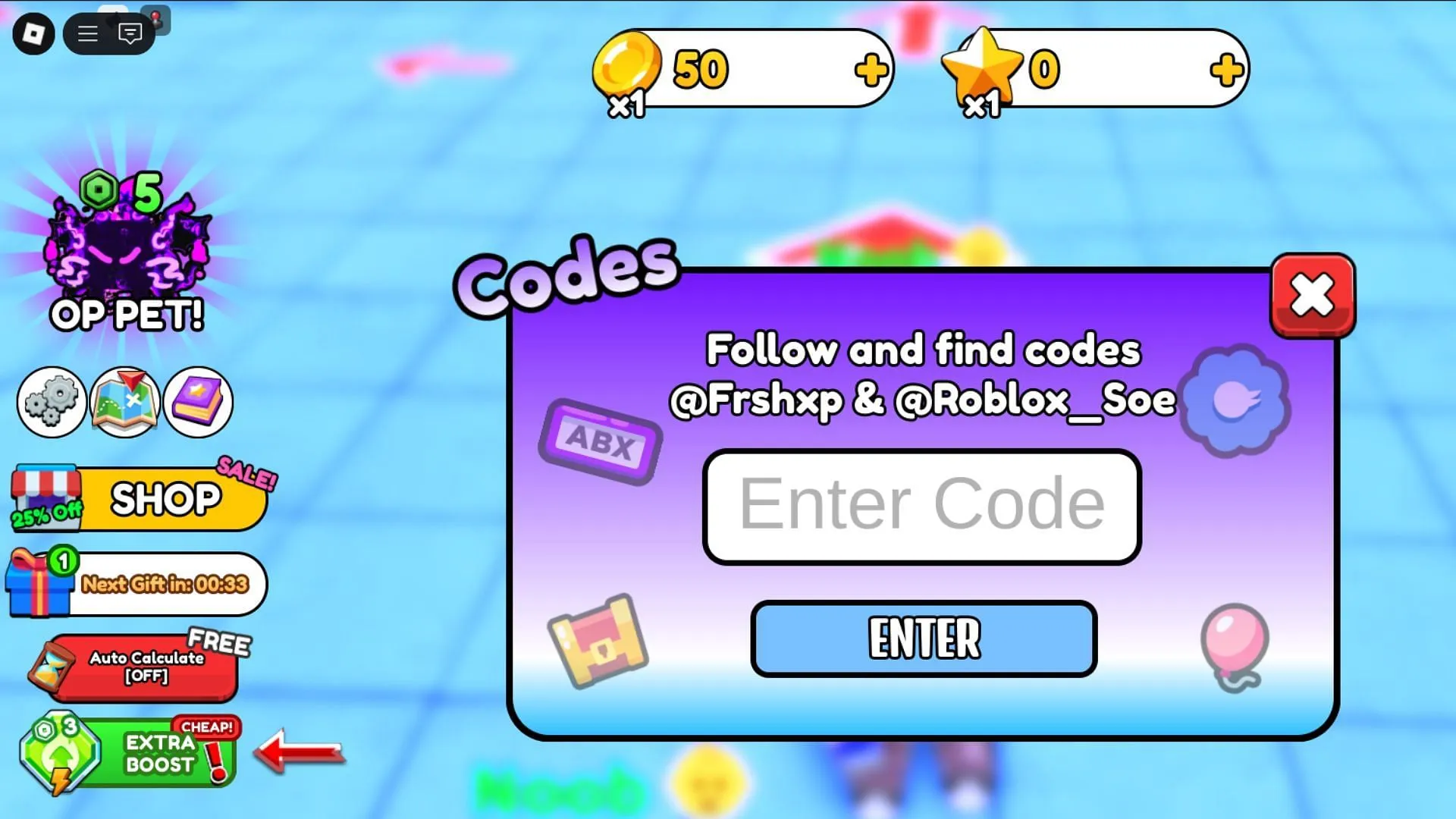 Redeem codes in Math Wall Simulator (Image via Roblox)