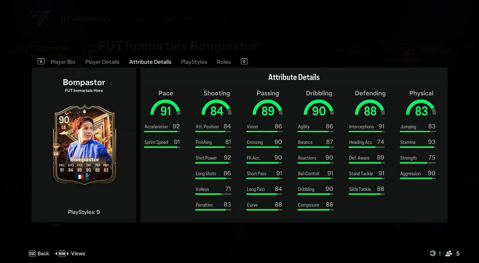 FUT Immortals Bompastor card attributes (Image via EA Sports) FUT Immortals Bompastor card attributes (Image via EA Sports)