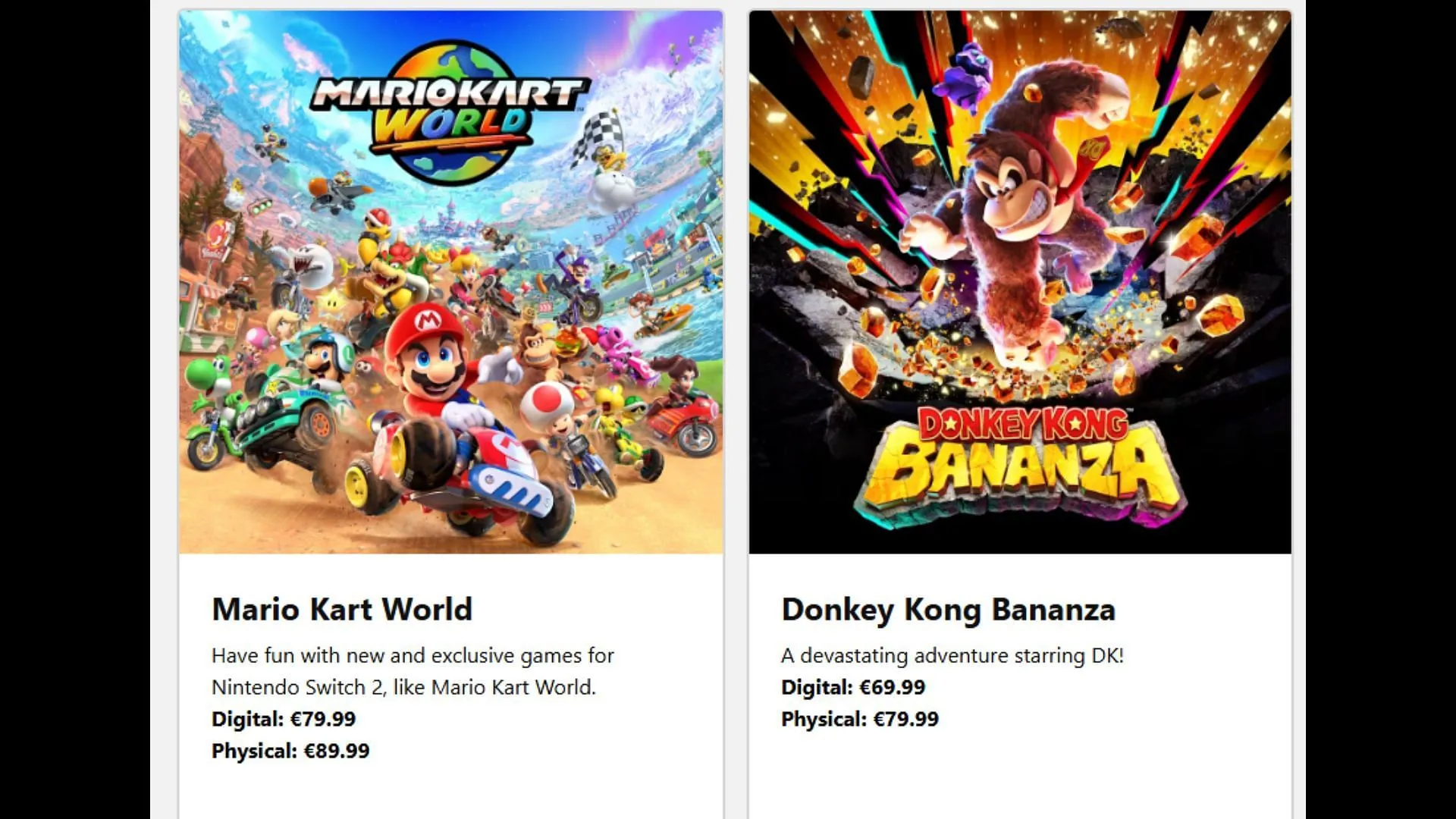 The difference in some Nintendo Switch 2 game prices (Image via store.nintendo.es) The difference in some Nintendo Switch 2 game prices (Image via store.nintendo.es)