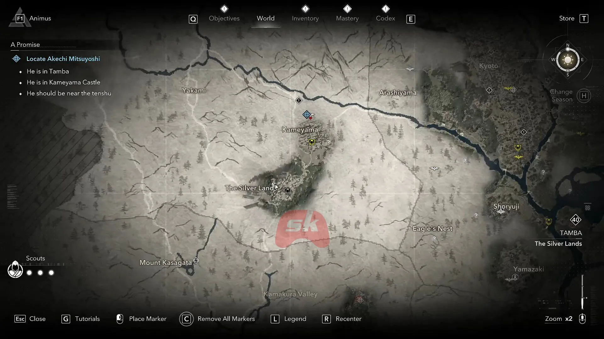 Kameyama Castle's location on the map (Image via Sportskeeda Gaming // Ubisoft) Kameyama Castle's location on the map (Image via Sportskeeda Gaming // Ubisoft)
