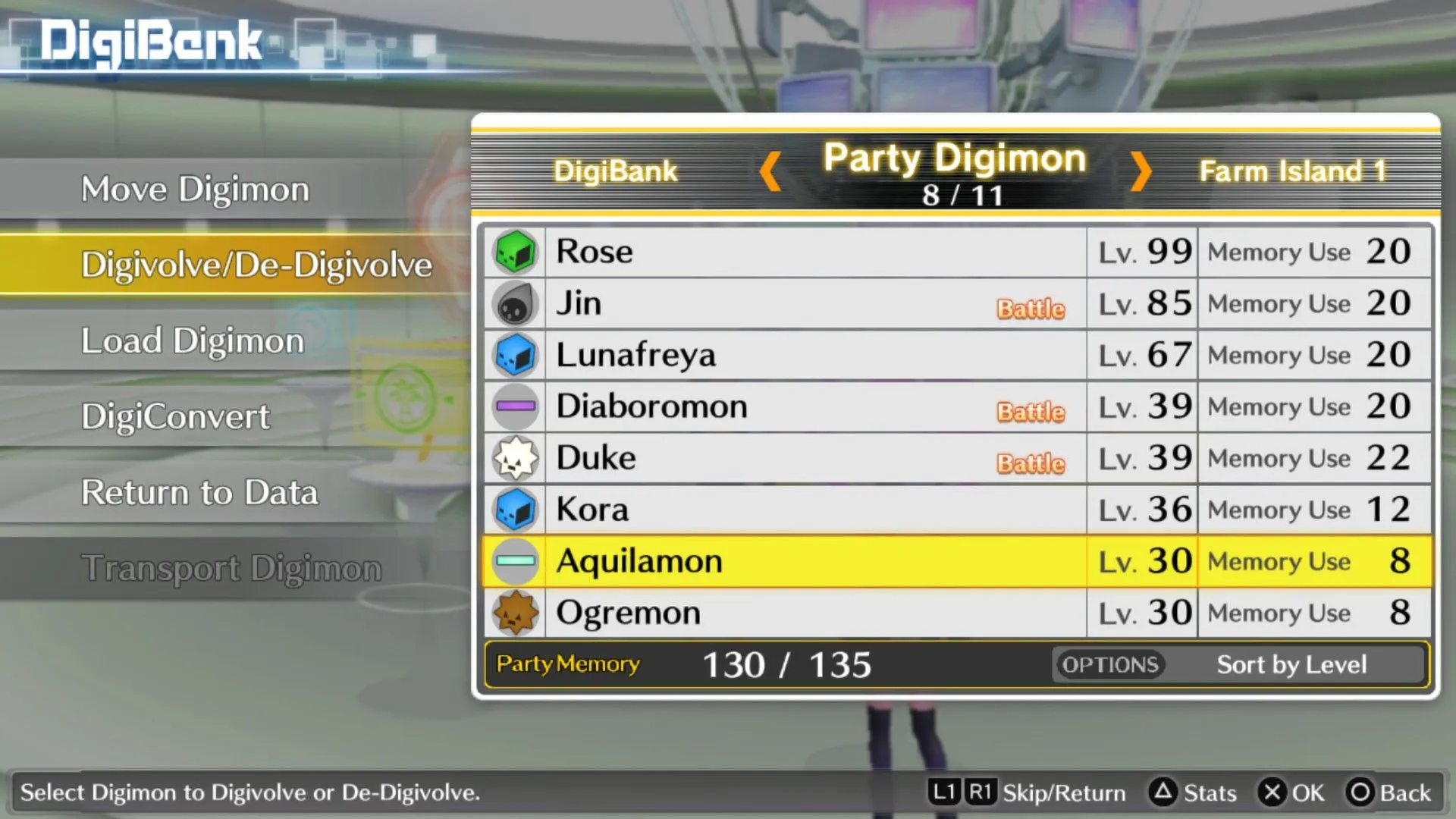 Digimon Story Cyber Sleuth_Hacker's Memory_Digivolve Menu 1