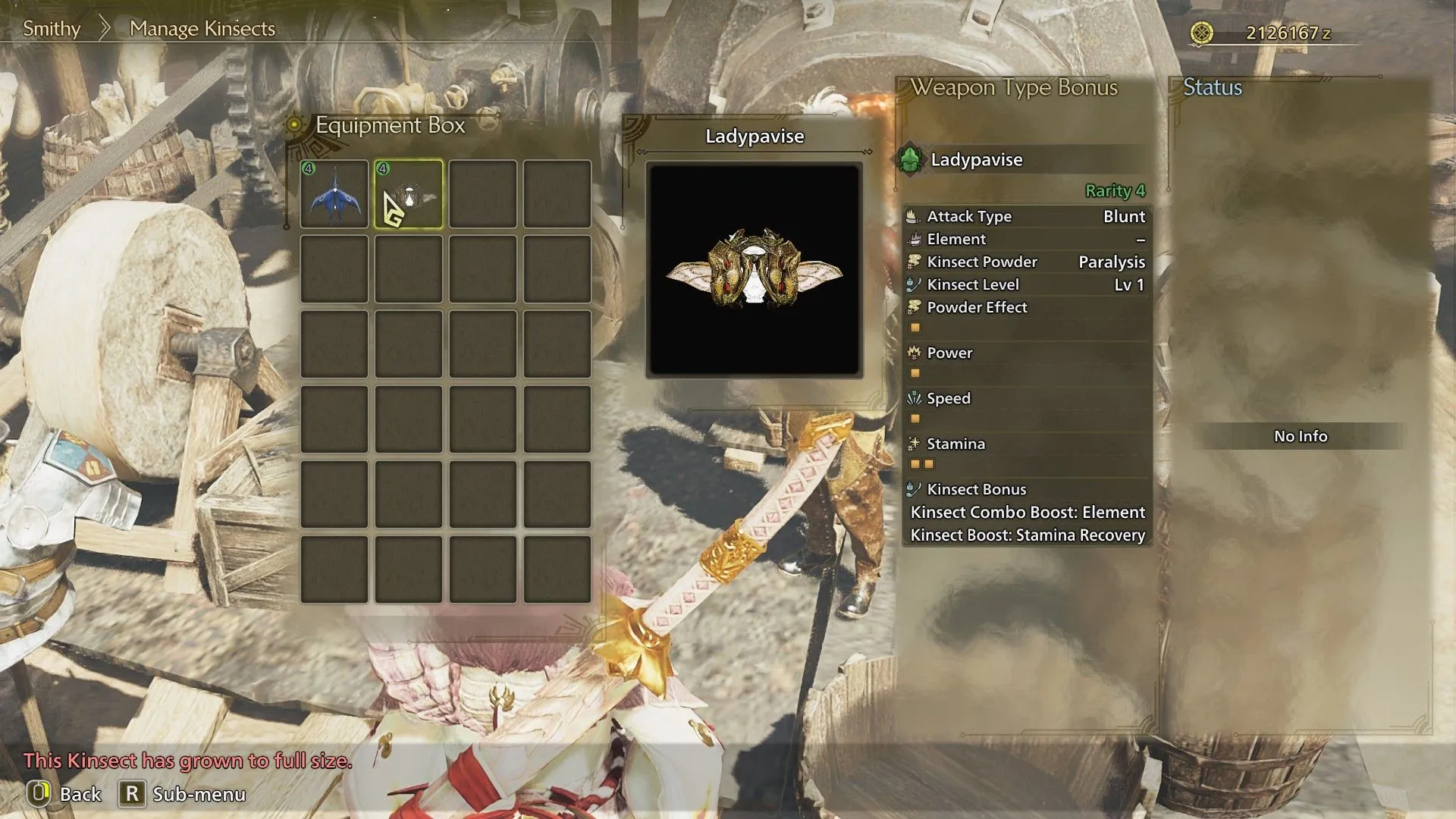 MH Wilds Lady Pavise stats kinsect