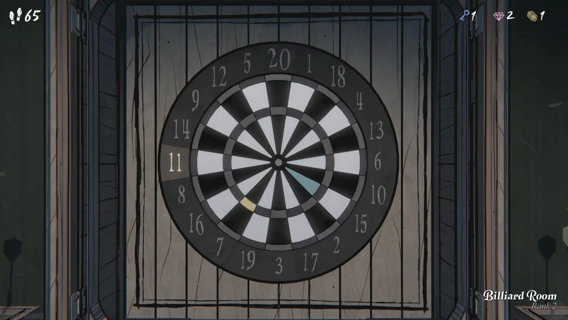 Step three for the billiard room dartboard puzzle (Image via Raw Fury) Step three for the billiard room dartboard puzzle (Image via Raw Fury)